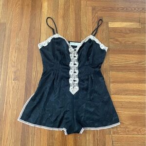 Victoria's Secret Black and Cream Lace Romper Gold Tag